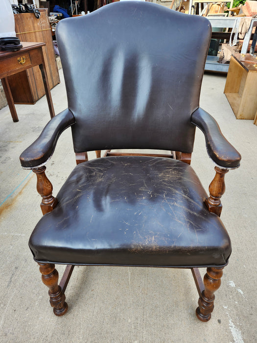 PAIR OF VINTAGE LEATHER ARM CHAIRS AS FOUND