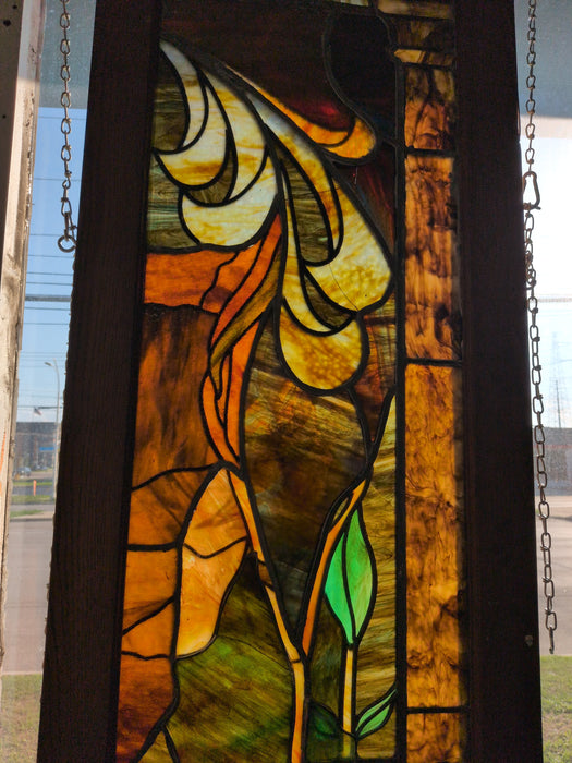 FRAMED ART NOUVEAU STAINED GLASS PANEL