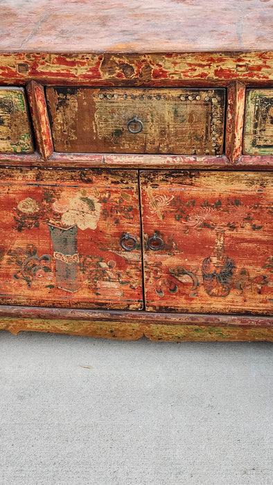 2 DOOR, 3 DRAWER RED CHINESE SERVER