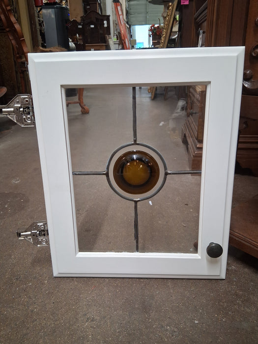 SET OF 5  SMALL SQUARE LEADED GLASS DORS WITH RONDELS