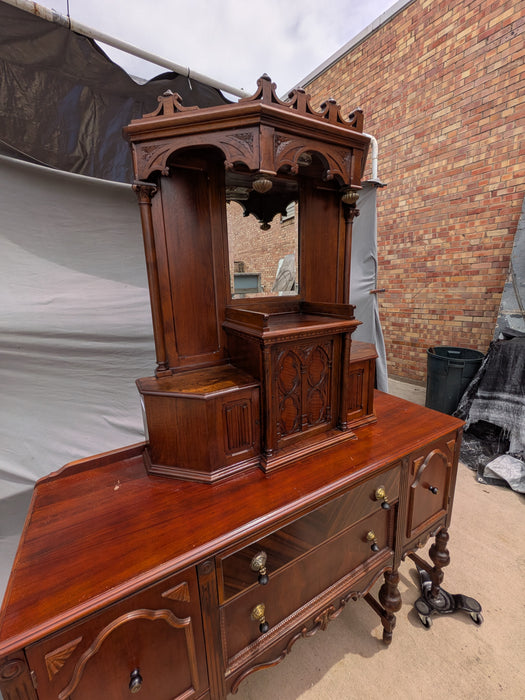 FRENCH WALNUT GOTHIC HUMIDOR CABINET WITH MIRROR