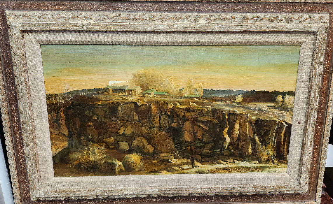 FRAMED LANDSCAPE OIL PAINTING OF CLIFFS SIGNE JACKSON HENSLEY