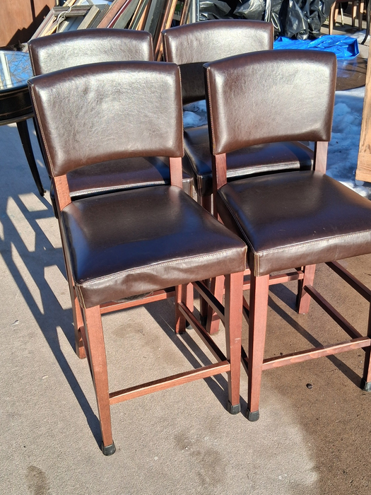 SET OF 4 COUNTER HEIGHT BROWN STOOLS WITH BACKS