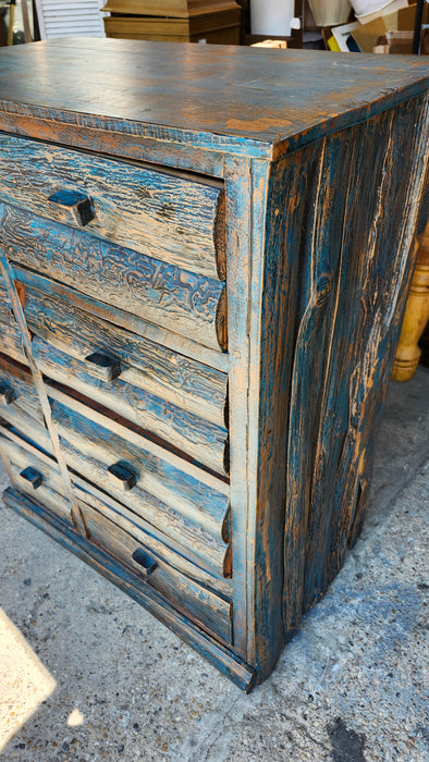 RUSTIC BLUE PAINTED 8 DRAWER CHEST