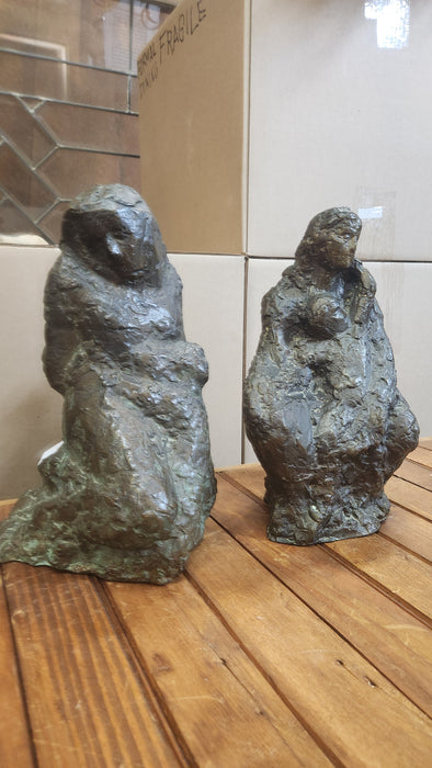 PAIR OF BRONZE LADIES WITH THEIR CHILD STATUES - SIGNED JUAN MARTIN TENERIFE