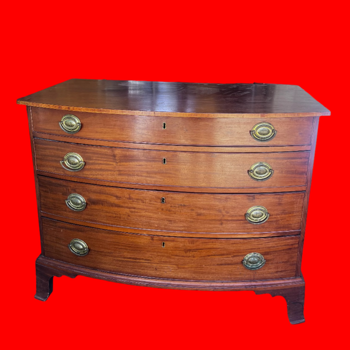 EARLY 19TH CENTURY SHERATON STYLE 3 DRAWER BOWFRONT CHEST