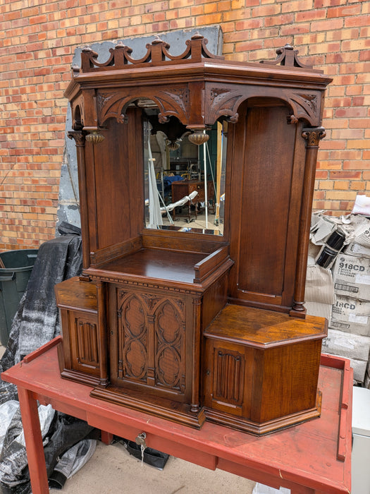 FRENCH WALNUT GOTHIC HUMIDOR CABINET WITH MIRROR