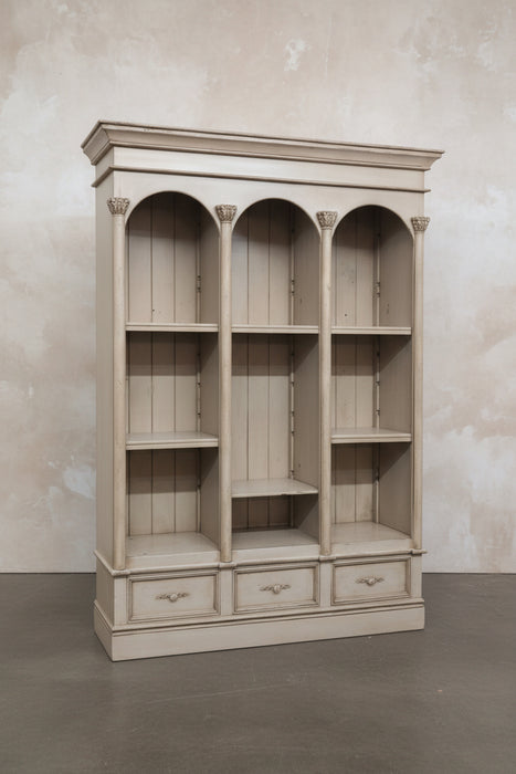 HUGE PAINTED BOOKCASE WITH COLUMN AND LOWER DRAWERS - NOT OLD