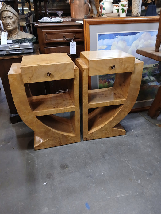 PAIR OF ART DECO BIRDSEYE MAPLE CURVED SIDE TABLES