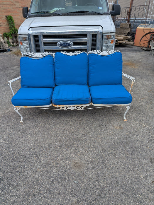 WHITE IRON WITH BLUE CUSHION PATIO SOFA