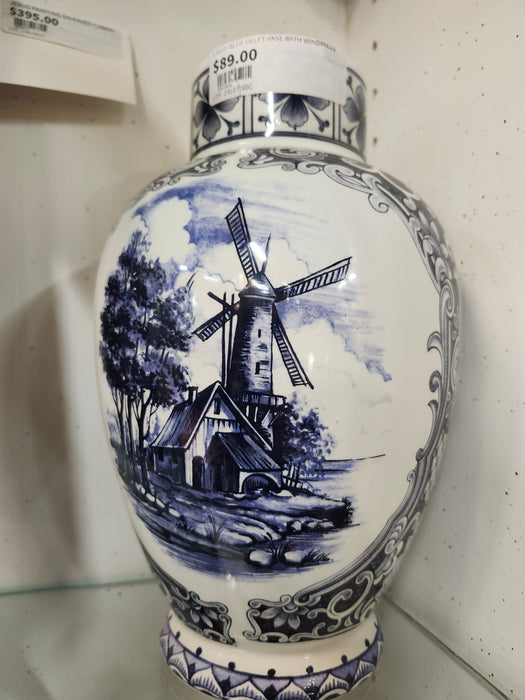 LIGHT BLUE DELFT VASE WITH WINDMILLS