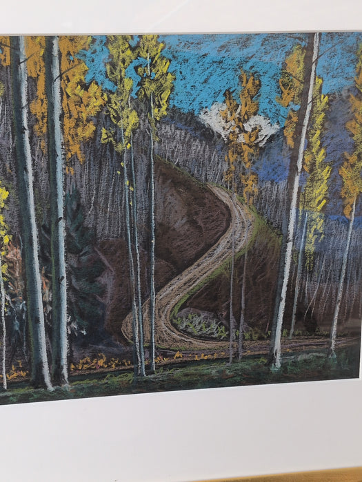 FRAMED IMPRESSIONIST WATER CHALK PAINTING OF A MOUNTAIN ROAD BY ALBERT SCHMIDT