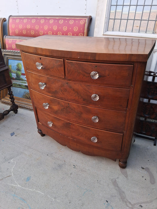 GEORGIAN  BOW FRONT GLASS KNOB OAK CHEST