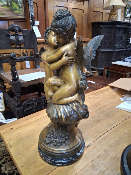 VINTAGE BRONZE ANGELS HUGGING STATUE