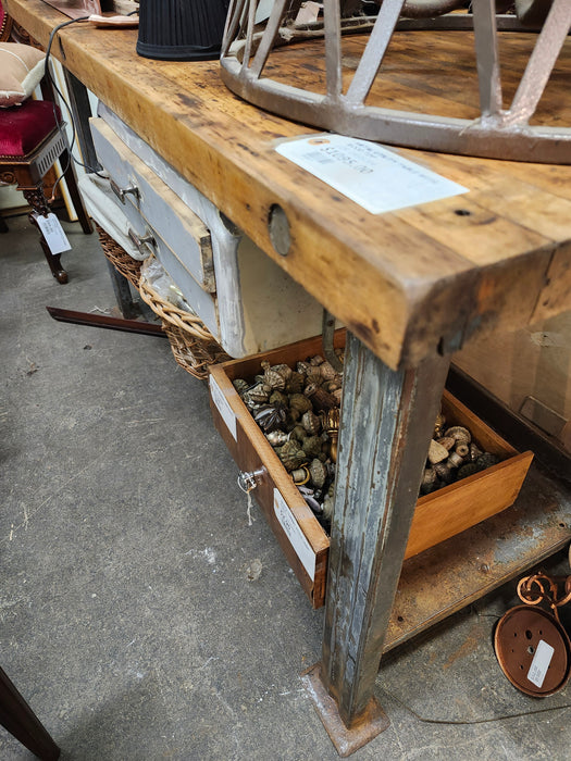 METAL UTILITY TABLE WITH WOOD TOP