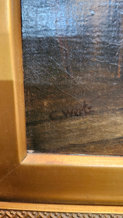 19TH CENTURY OIL PAINTING "GRANDMOTHERS VISIT" CIRCA 1845