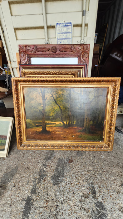 LARGE GILT FRAME SYLVAN OIL PAINTING AS FOUND