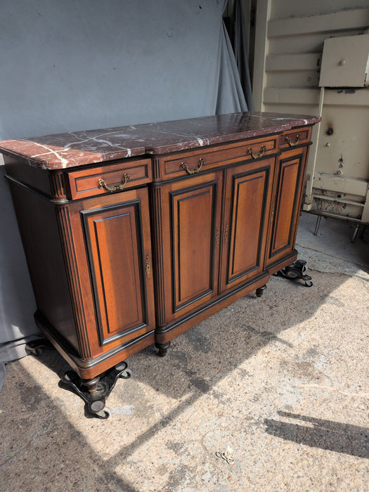 LOUIS XVI RED LAVANTA MARBLE TOP SERVER WITH EBONIZED WALNUT TRIM