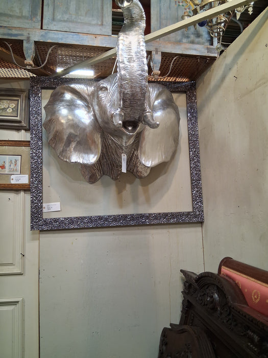 LARGE SILVER GILT COMPOSITION AFRICAN ELEPHANT WALL MOUNT