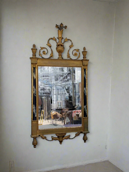 VINTAGE LOUIS XVI STYLE GILT MIRROR WITH FAUX MARBLE COLUMNS