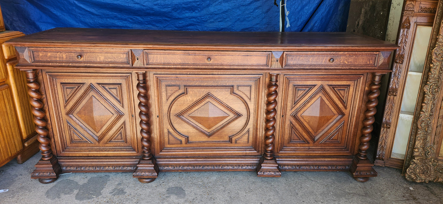 EXTRA  LARGE OAK LOUIS XIII BARLEY TWIST SIDEBOARD