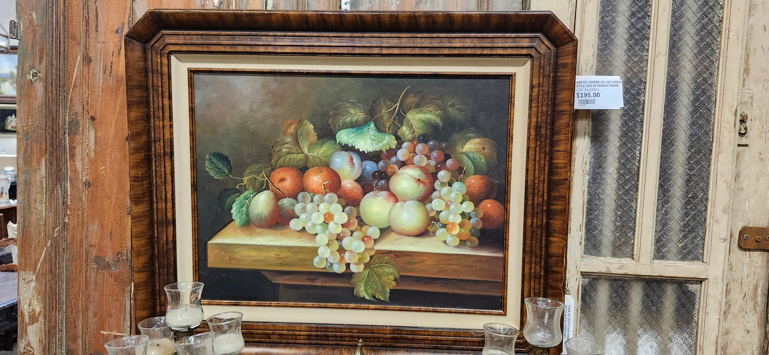 ARTIST SIGNED OIL ON CANVAS STILL LIFE IN PERIOD FRAME