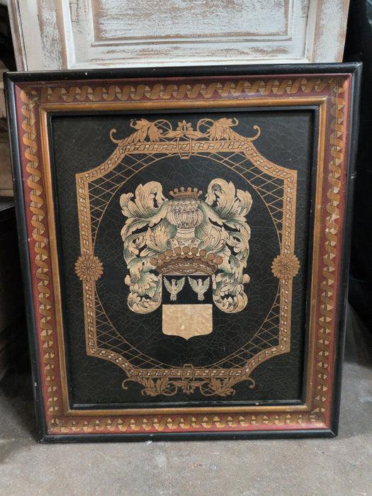 LARGE FAMILY CREST IN PAINTED FRAME