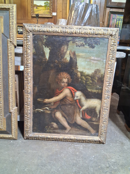 LARGE FRAMED 18TH CENTURY RELIGIOUS OIL PAINTING OF JOHN THE BAPTIST