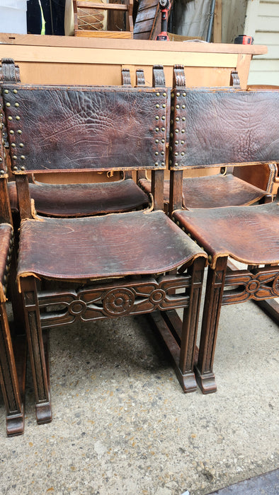 PAIR OF SPANISH LEATHER ARM CHAIRS