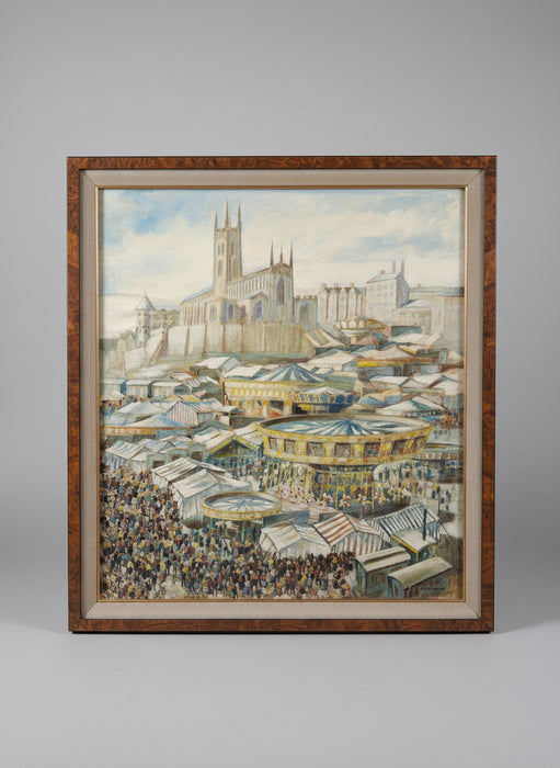 FRAMED IMPRESSIONIST LANDSCAPE OIL PAINTING OF  A FRENCH CIRCUS -SIGNED WILLIAM ARNOLD