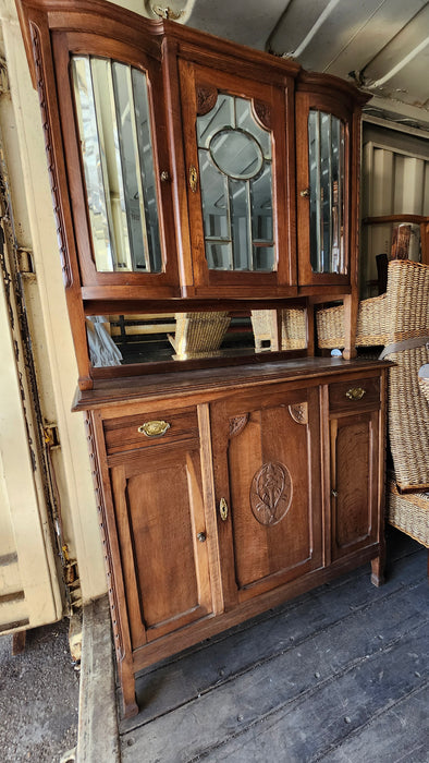 MIRRORED DECO DOORS 2 PIECE OAK SIDEBOARD