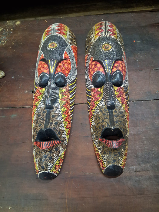 PAIR OF PAINTED BEAD EFFECT MASKS