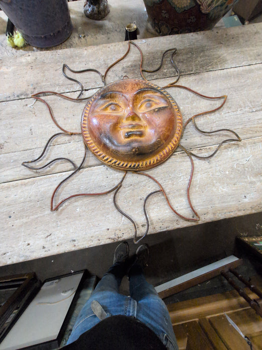LARGE MEXICAN POTTERY METAL SUN FACE