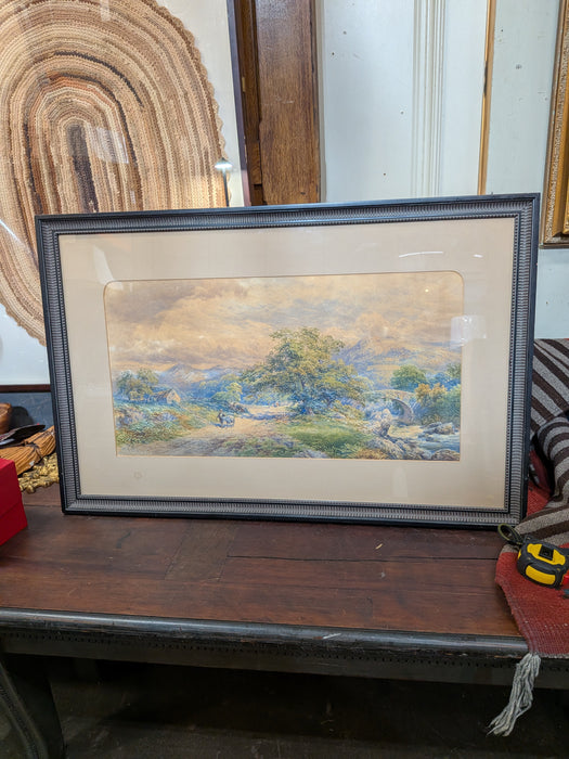 FRAMED ENGLISH LANDSCAPE WATER COLOR OF WARFE VALLEY IN DERBYSHIRE ENGLAND SIGNED JS GRISLEY 1866-FAMOUS ARTIST