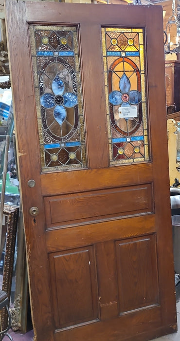 STAINED GLASS ASH DOOR WITH PRESSED GLASS RONDELLS