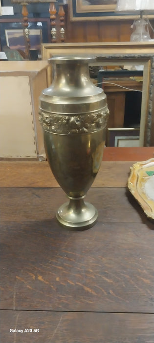 TALL EMBOSSSED BRASS VASE AS FOUND
