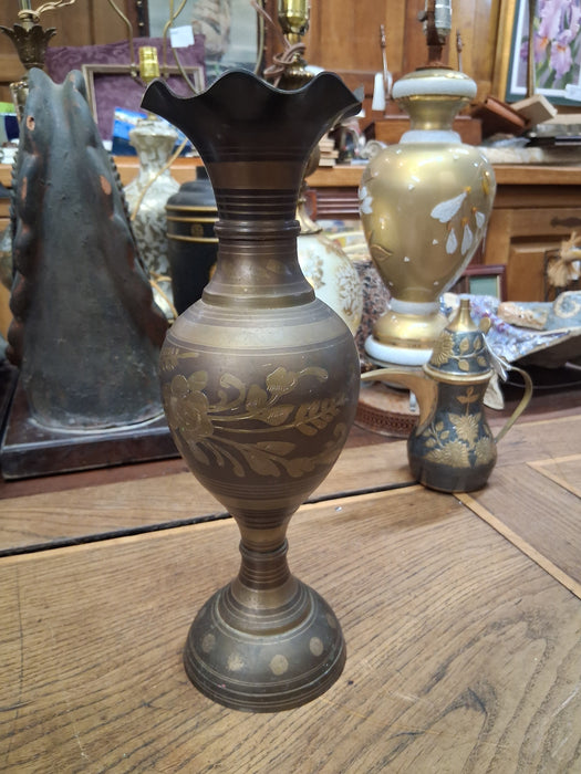 TALL INDIAN INCISED BRASS VASE