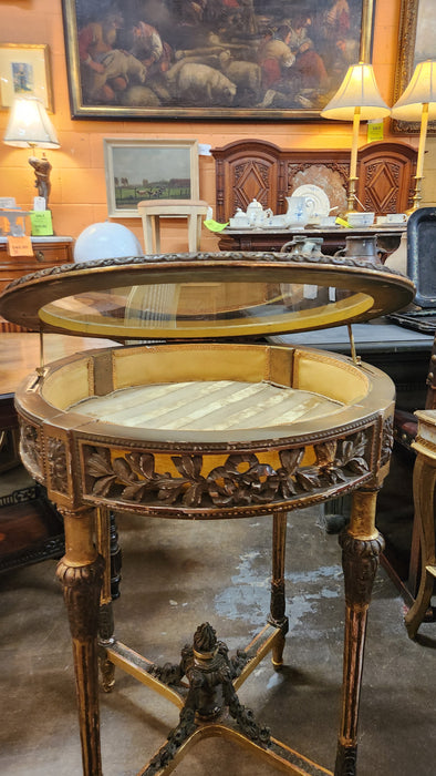 ROUND FRENCH GILT DISPLAY CASE TABLE/ CURIO CABINET