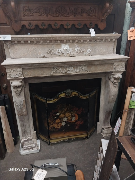 LION CARVED SHABBY CHIC FIREPLACE MANTLE