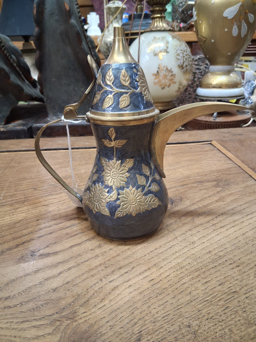 INCISED BRASS COFFEE POT WITH LID