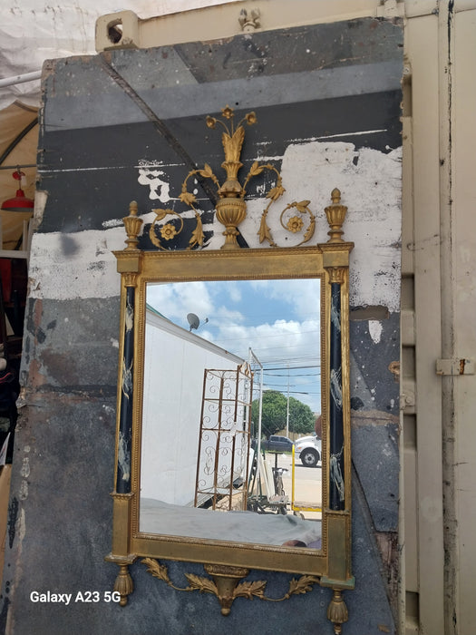 VINTAGE LOUIS XVI STYLE GILT MIRROR WITH FAUX MARBLE COLUMNS