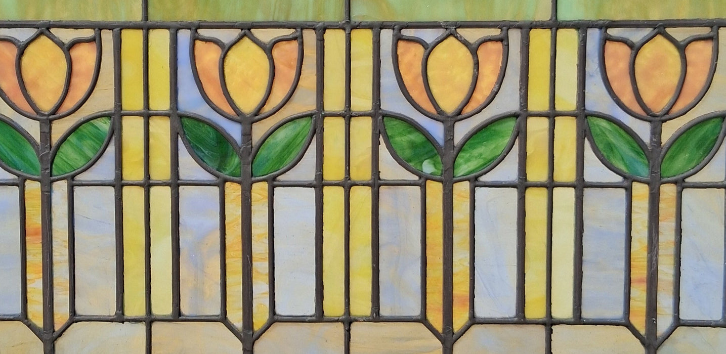 STAINED GLASS WINDOW WITH TULIPS