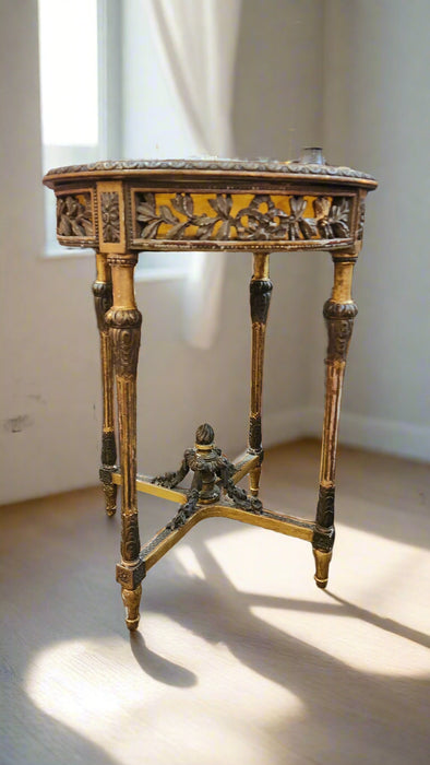 ROUND FRENCH GILT DISPLAY CASE TABLE/ CURIO CABINET