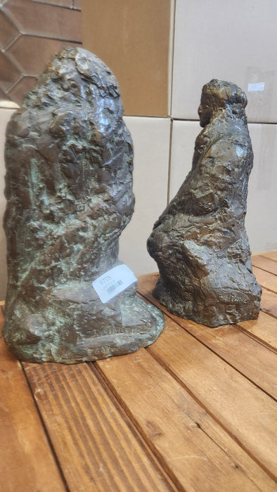 PAIR OF BRONZE LADIES WITH THEIR CHILD STATUES - SIGNED JUAN MARTIN TENERIFE