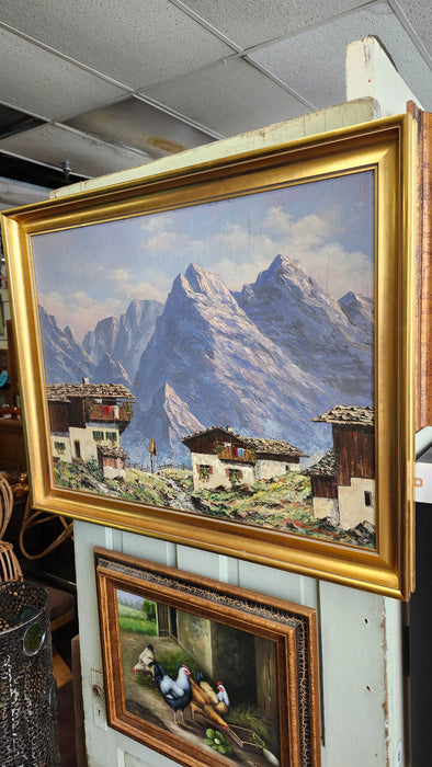 GILT FRAMED MOUNTAIN SCENE LANDSCAPE OIL PAINTING