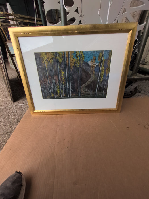 FRAMED IMPRESSIONIST WATER CHALK PAINTING OF A MOUNTAIN ROAD BY ALBERT SCHMIDT