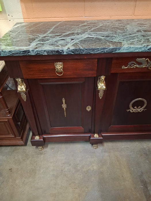 EMPIRE MAHOGANY GREEN MARBLE TOP SIDEBPARD WITH ORMOULU