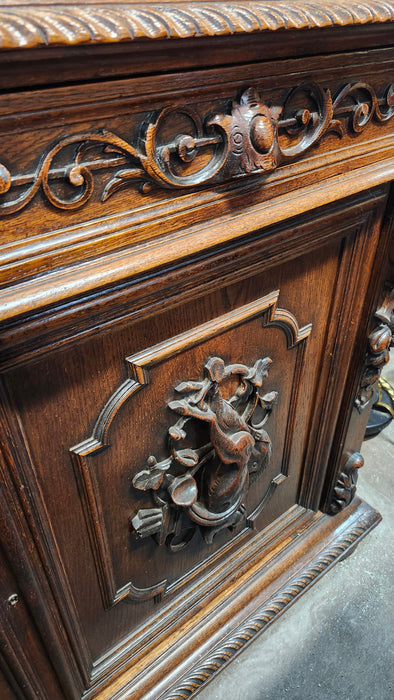 LOUIS XIII OAK CARVED HUNT BOOKCASE