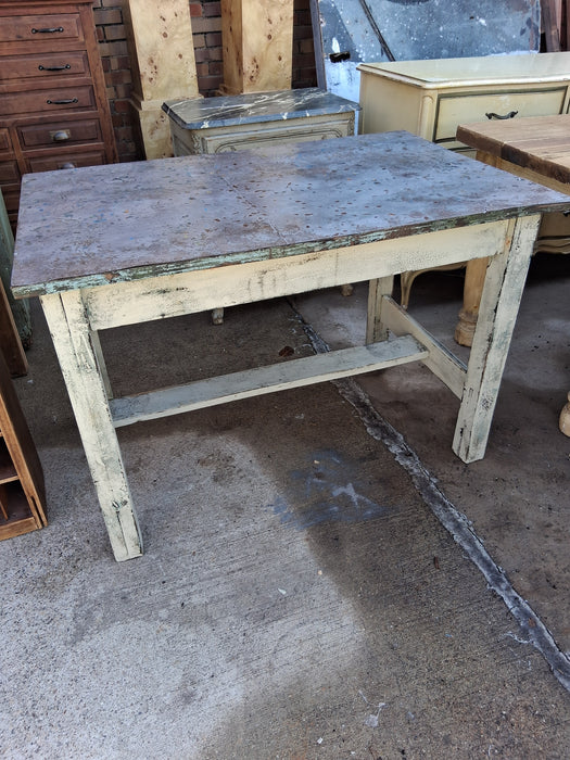 ZINC TOP PAINTED WHITE LIBRARY TABLE