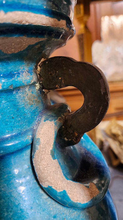 PAIR TURQUOISE ANTIQUE CONCRETE LAPS WITH SOME RESTORATION